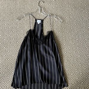 CAMI NYC The racer lace trim silk camisole size small Women black white stripe
